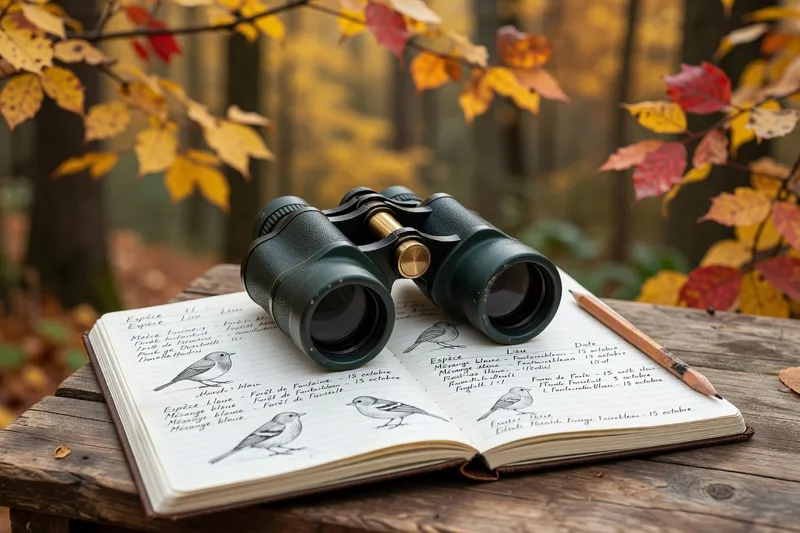 Observateur muni de jumelles, immobile et attentif au bord d’une clairière, pratique du birdwatching en pleine présence