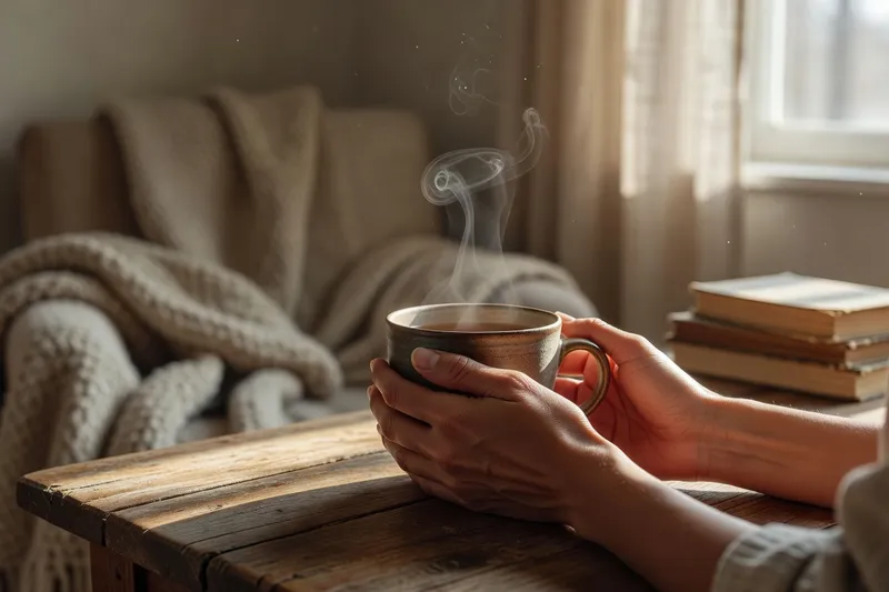 Mains tenant une tasse de thé chaude, moment sensoriel pleine présence