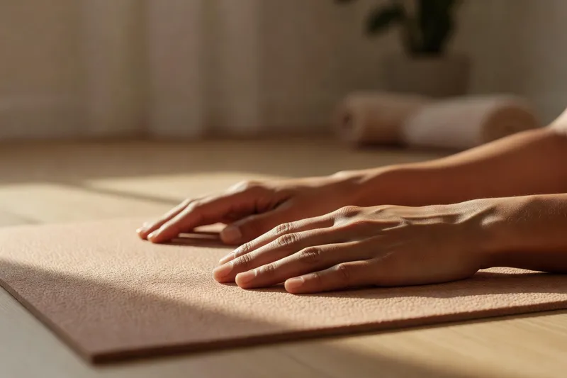 Mains détendues sur tapis de yoga pendant le body scan