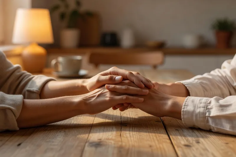 Deux mains se touchant doucement, connexion empathique et communication bienveillante