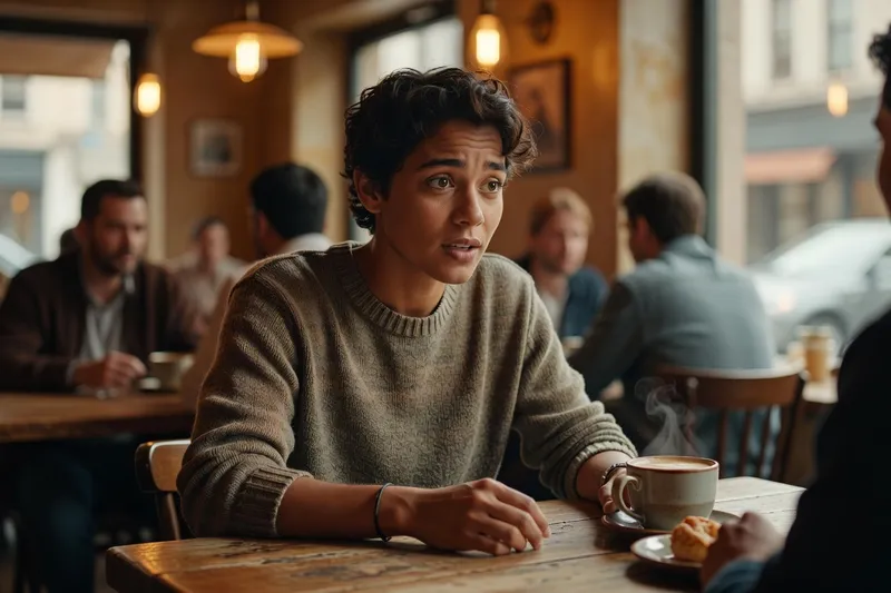 Personne écoutant attentivement en café, écoute active et présence dans la relation