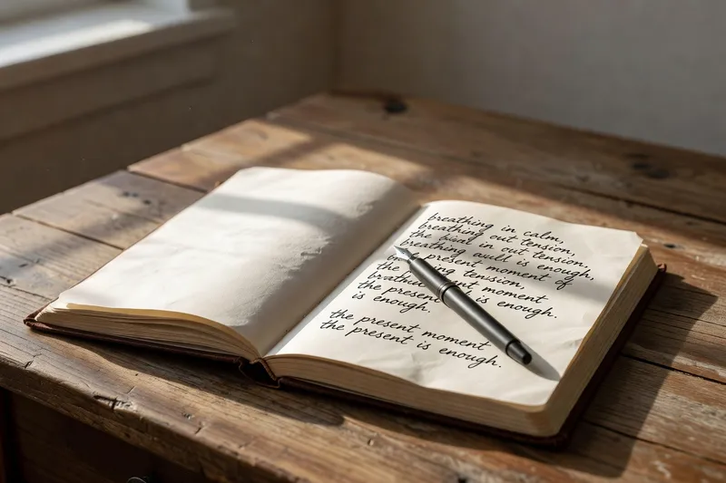 Journal ouvert avec écriture manuscrite, présence dans la pratique du journaling