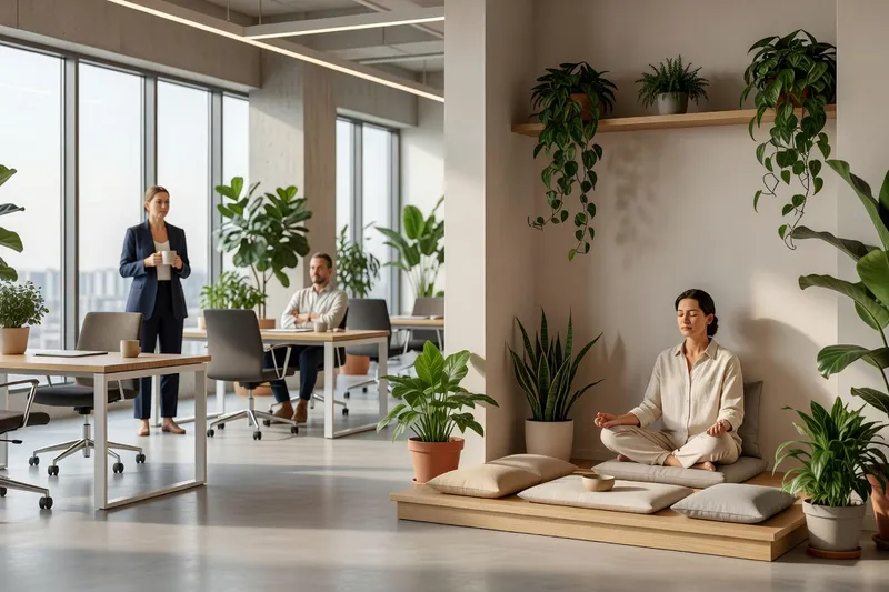 Espace de travail ouvert, pause méditation