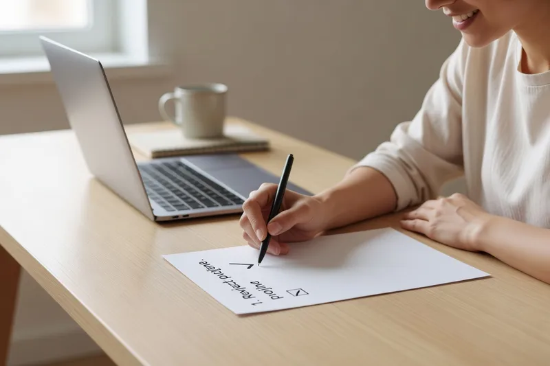 Personne cochant le premier item d’une liste, début du travail concentré sans procrastination